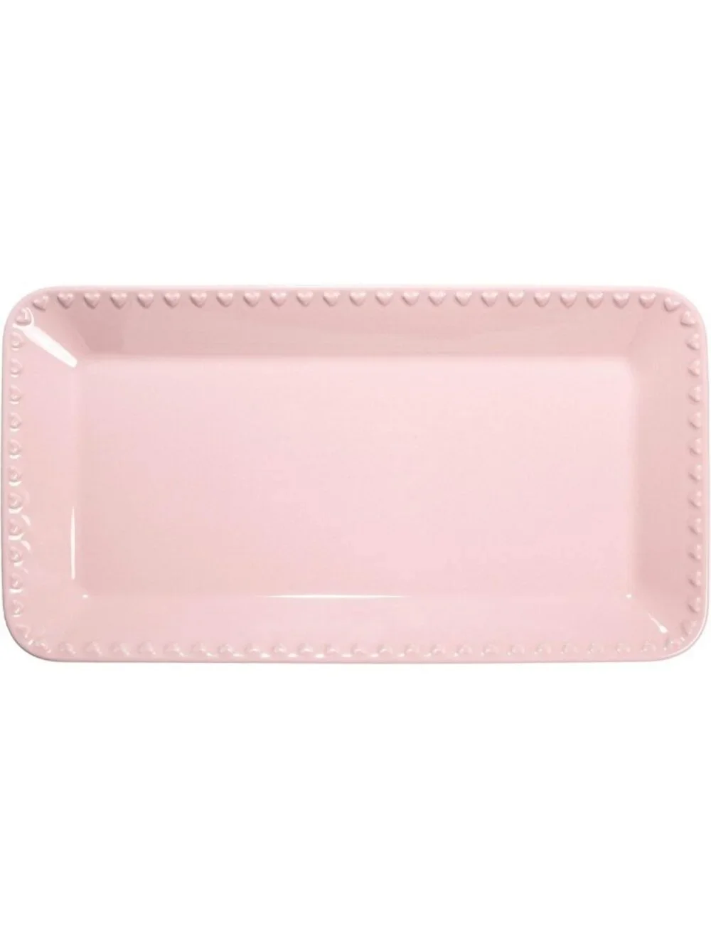 Pink Rectangle Ceramic Serving Platter Tray with Embossed Hearts, 15x8-Inch